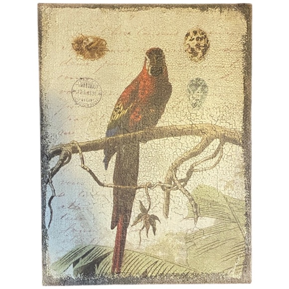 Bird print on burlap. Retro - Picture 1 of 15